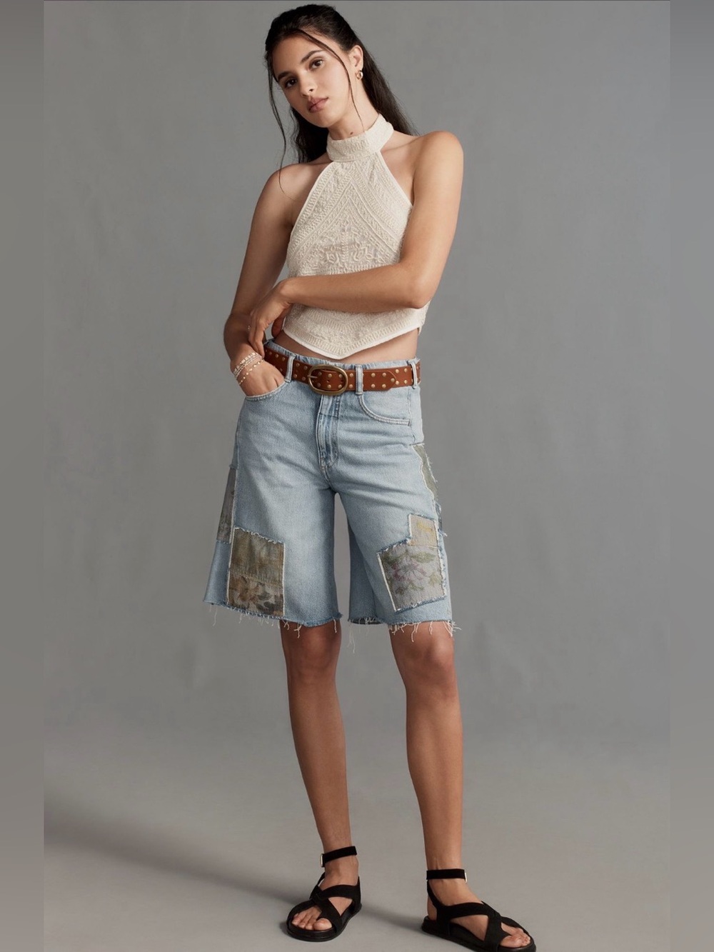 PILCRO The Adi Patchwork Mid-Rise Relaxed Bermuda Shorts Denim 29 - Picture 3 of 15